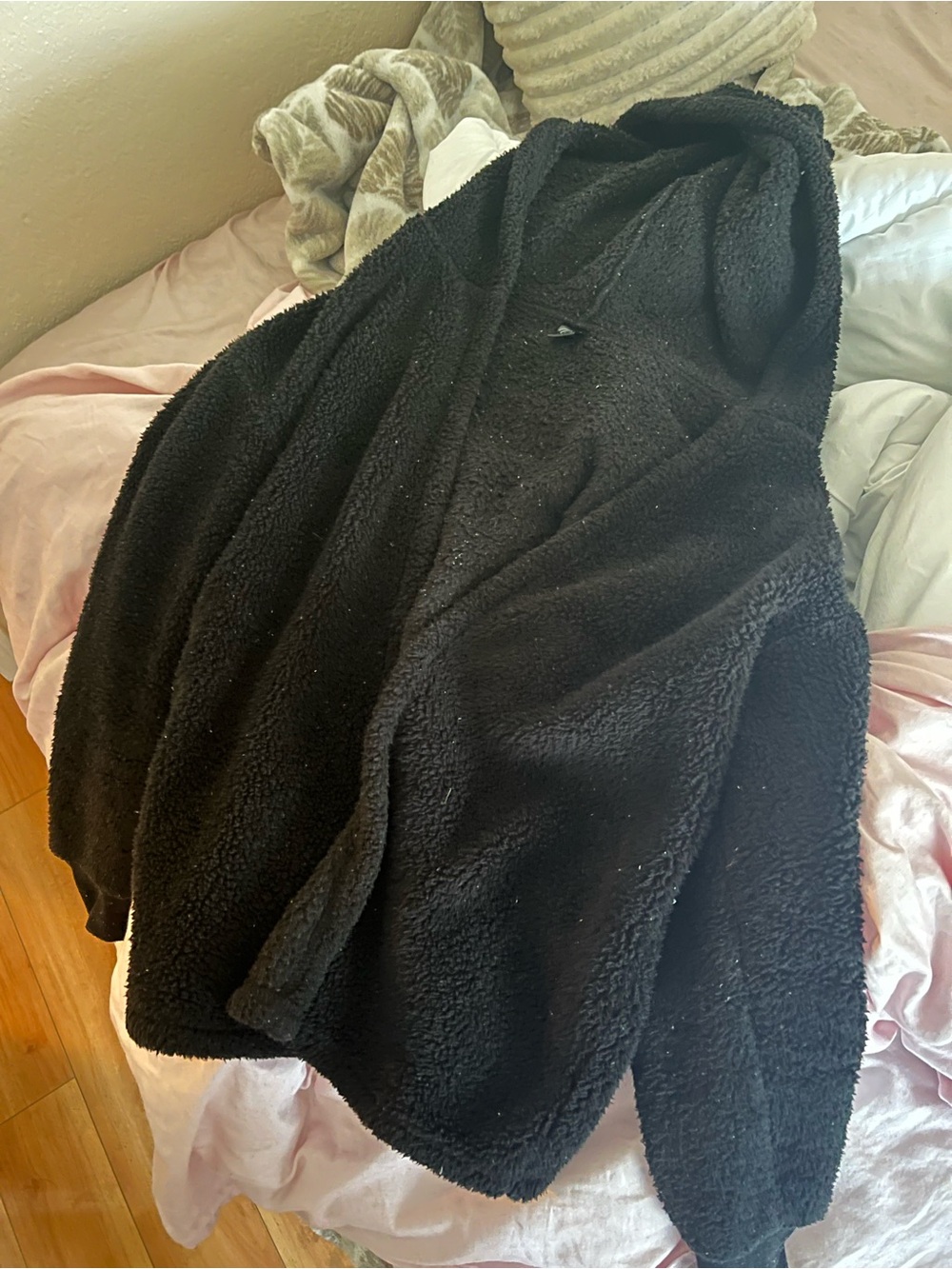 Women’s Black Fuzzy Fleece Sherpa Hooded Jacket Hoodie